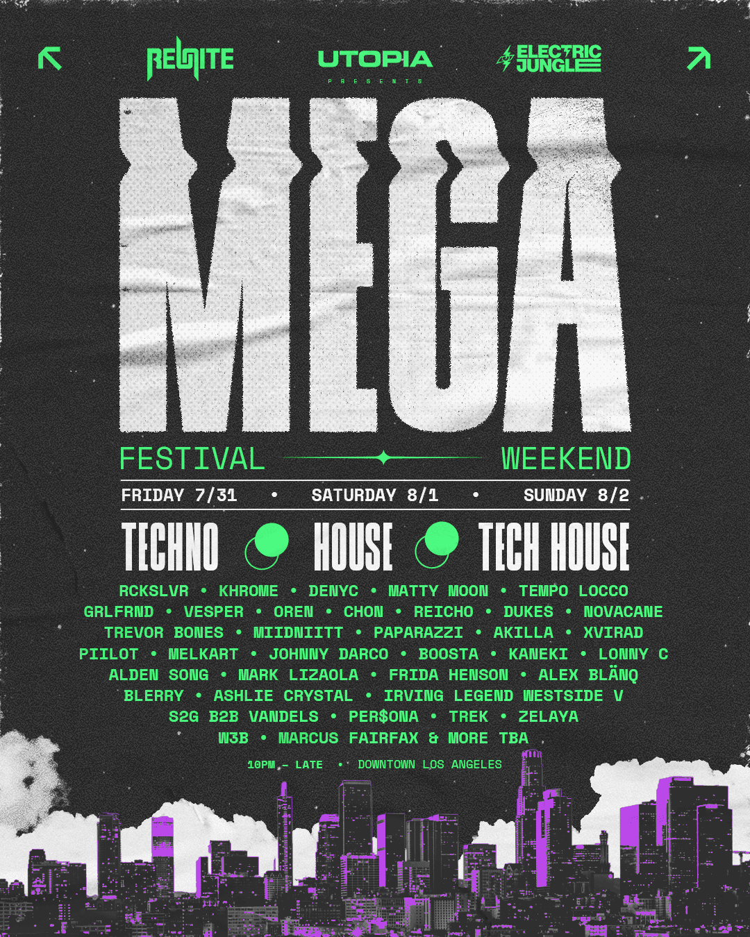 UTOPIA X REUNITE : present: MEGA AFTERS
SURPRISE GUESTS , 2 STAGES . 
TECHNO- HOUSE- TECH HOUSE
CLOSING PARTY