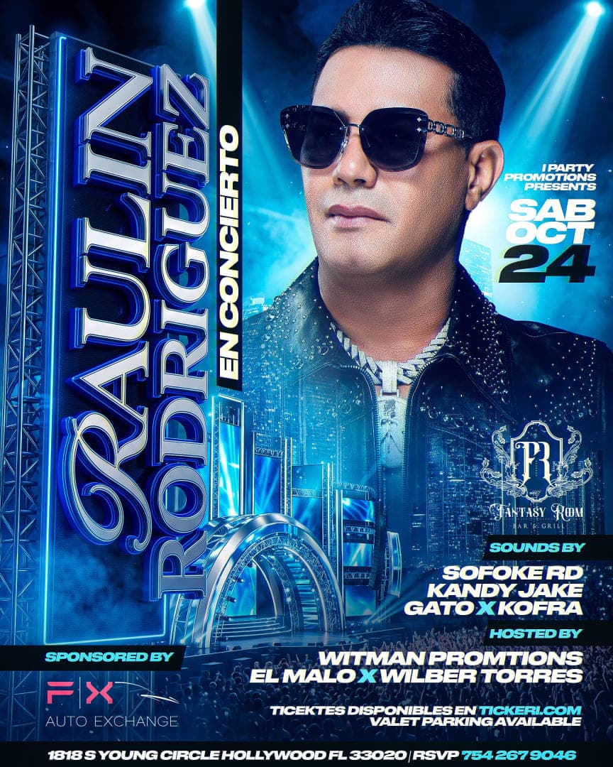 RAULIN RODRIGUEZ EN CONCIERTO! DOWNTOWN HOLLYWOOD FL! FANTASY ROOM!