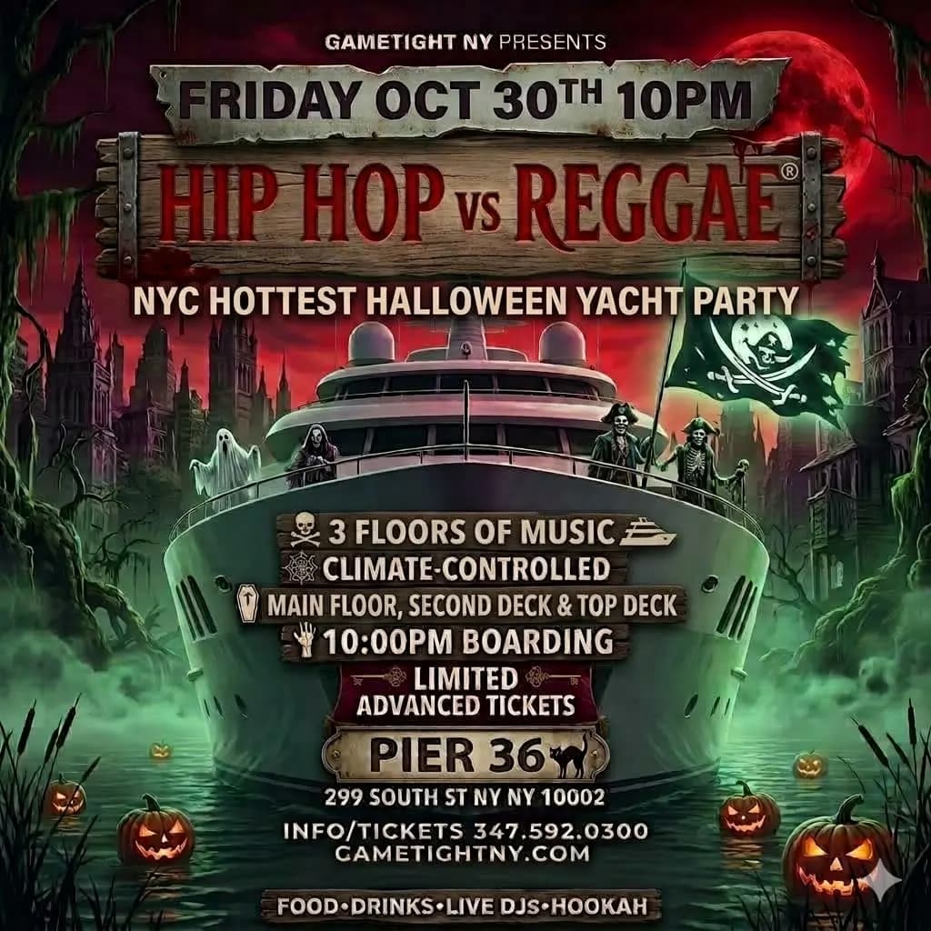NYC Friday Hip Hop VS Reggae Halloween Nightmare Party Cruise At Pier 36