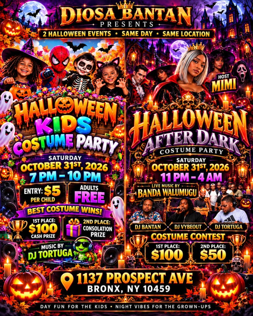 Diosa Bantan, Halloween Party. (Niños 7 - 10pm) _ (Adultos 10 - 4am )