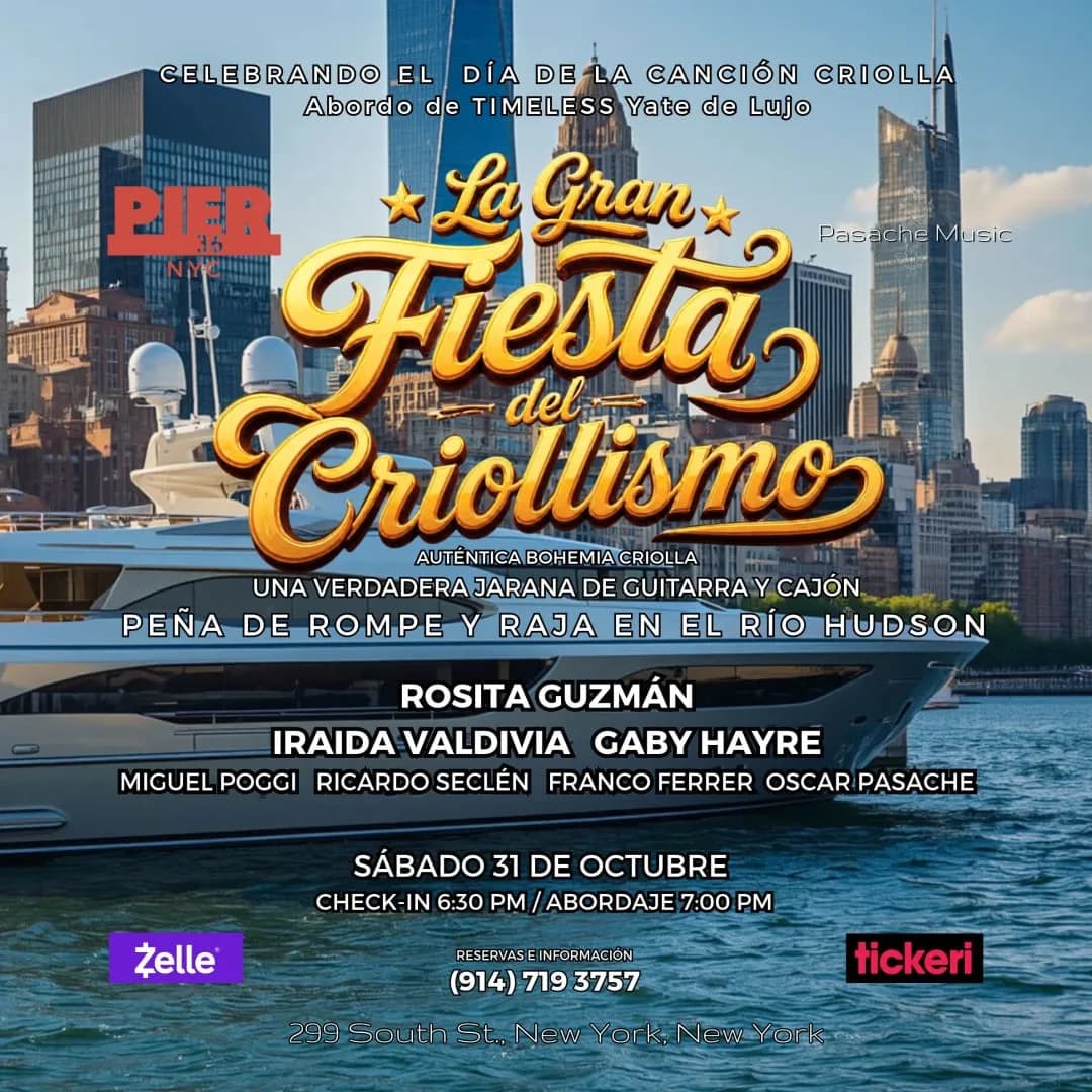 LA GRAN FIESTA DEL CRIOLLISMO en el Río Hudson abordo de Timeless - Celebrando el Día de la Canción Criolla a lo grande.