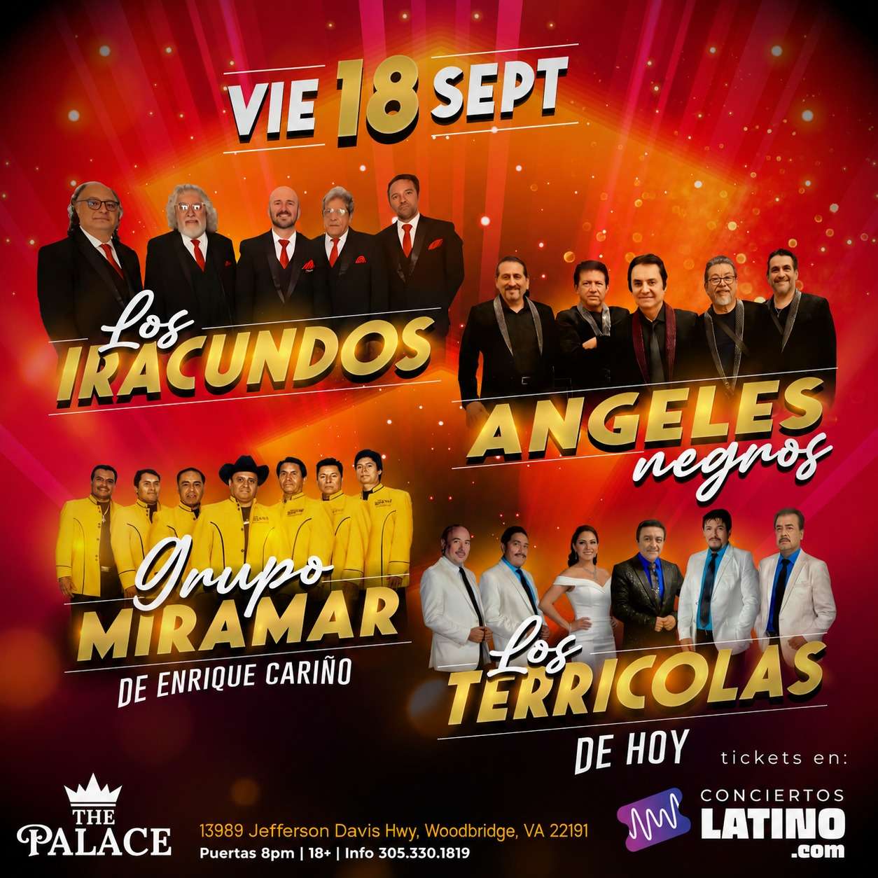 Los Iracundos, Los Angeles Negros, Miramar y Los Terricolas en Virginia
