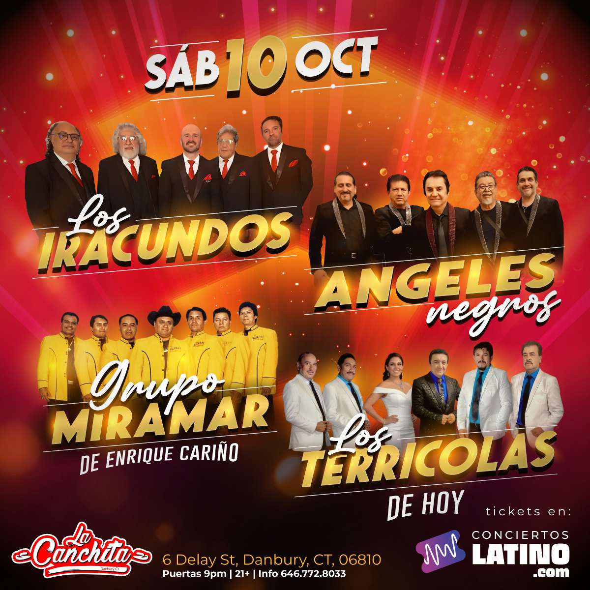 Los Iracundos, Los Angeles Negros, Miramar y Los Terricolas en Vivo en Connecticut