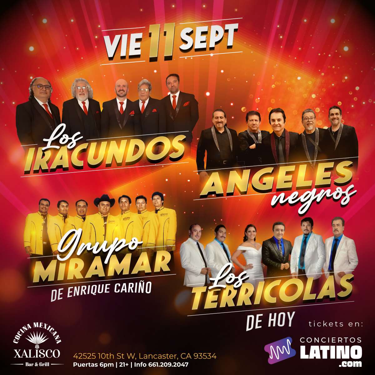 Los Iracundos, Los Angeles Negros, Miramar y Los Terricolas en Lancaster