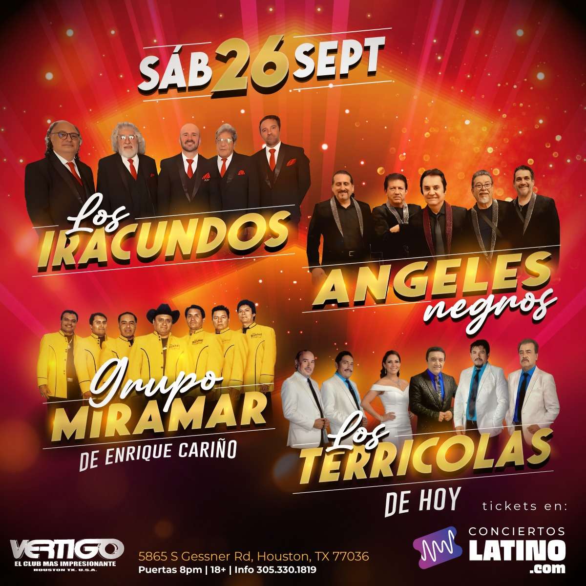 Los Iracundos, Los Angeles Negros, Miramar y Los Terricolas en Vivo en Houston