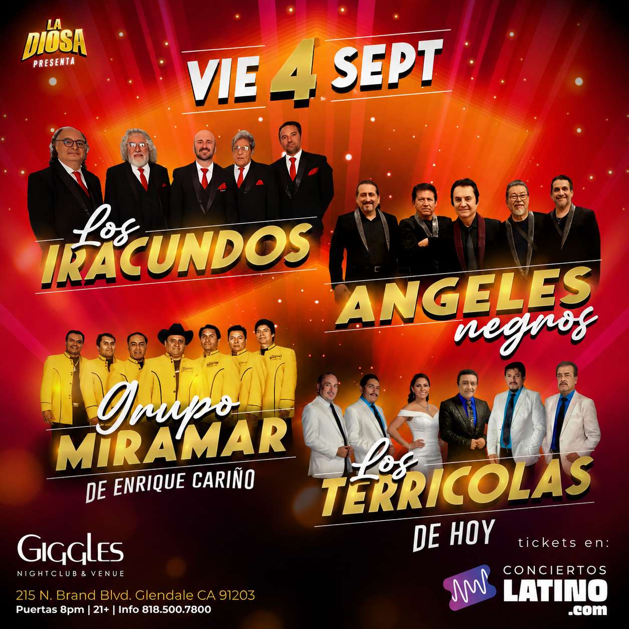 Los Iracundos, Los Angeles Negros, Miramar y Los Terricolas en Los Angeles